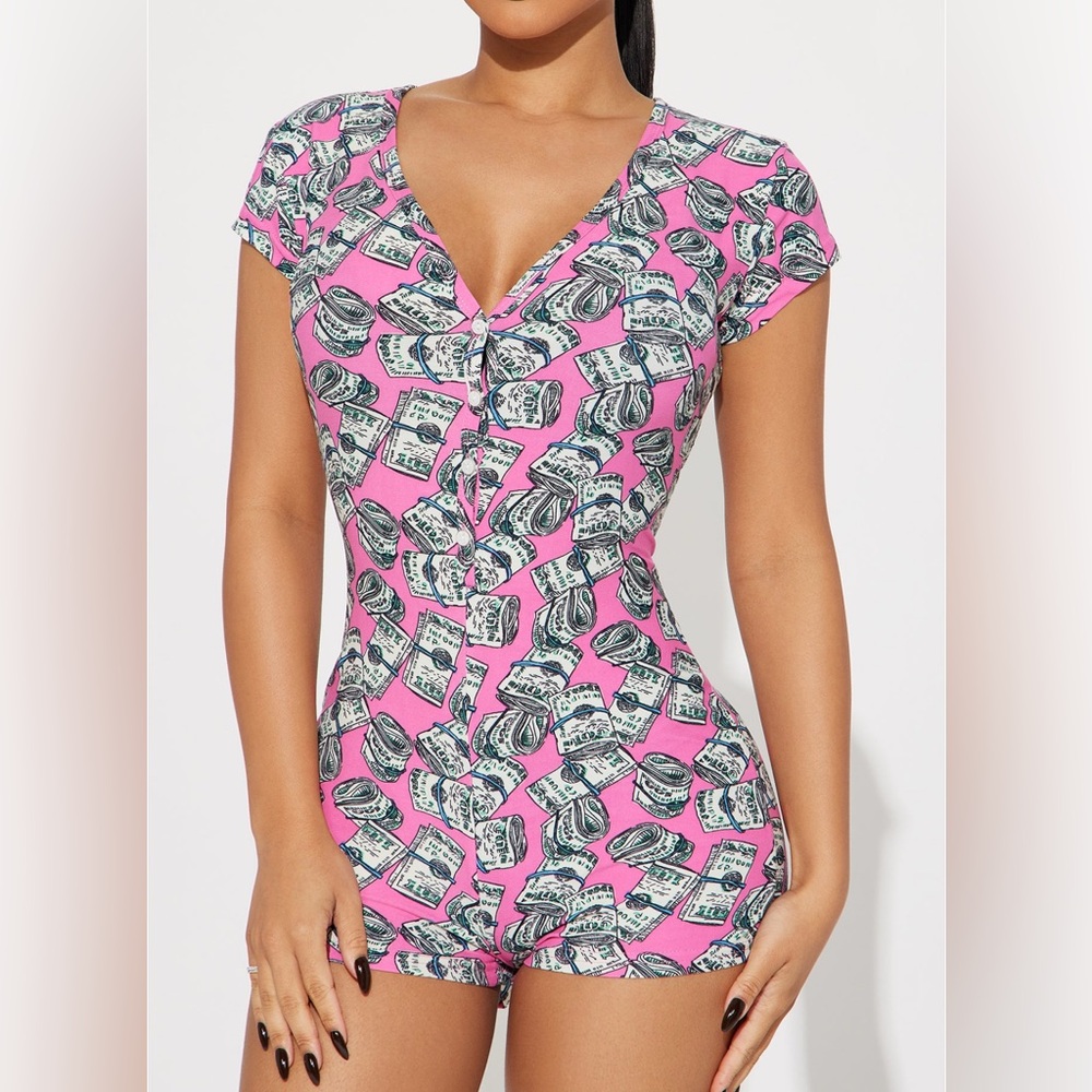 Sexy Pink  Money Print Pj Romper